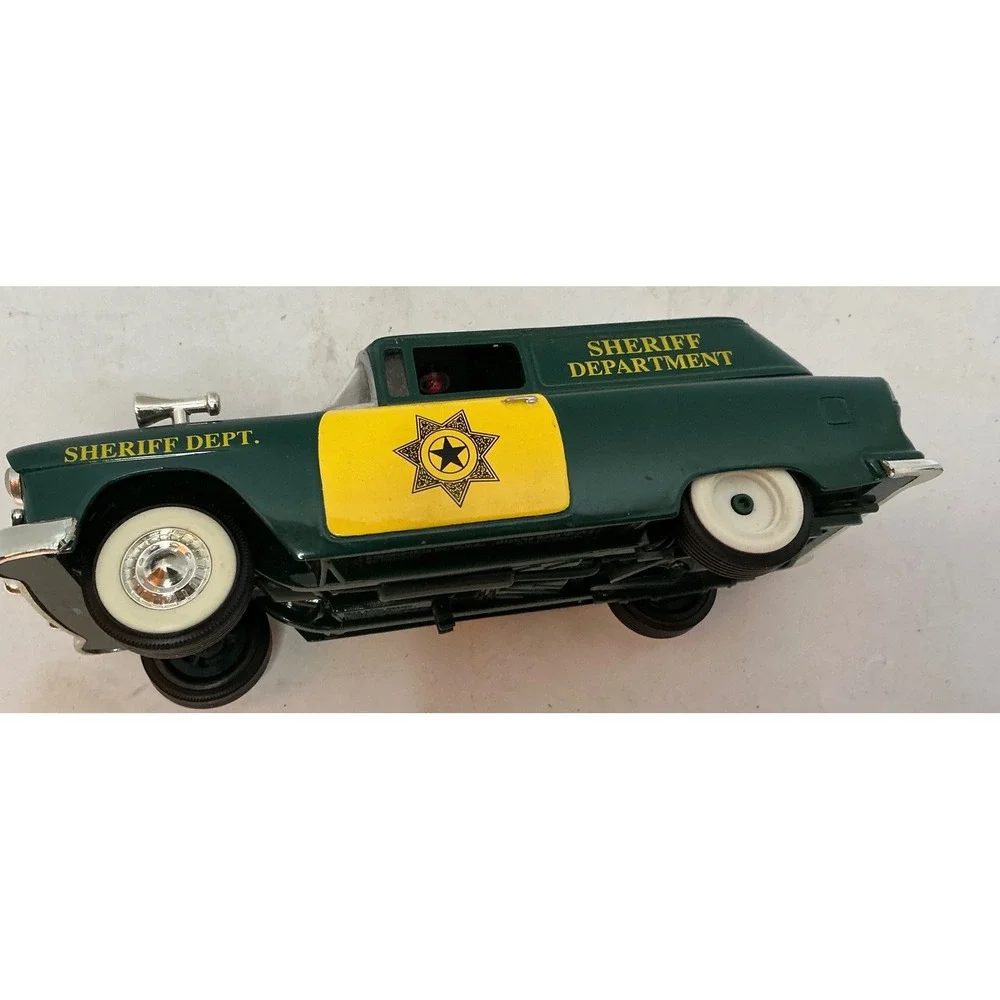 Vintage Sheriff Department Patrol Wagon Green Yellow 7.5 Inch Toy Car